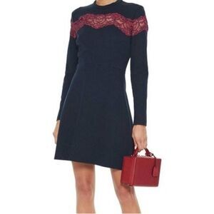 Sandro Paris Fit Flare Mini Women's Dress Size SLong Sleeve Navy Blue